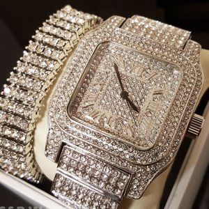 Hip Hop heavy iced Out Watch, Tennis Bracelet Set